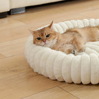 Warm Round Donut Cat Bed Ultra Soft Plush Pet Nest Cozy Deep Sleep