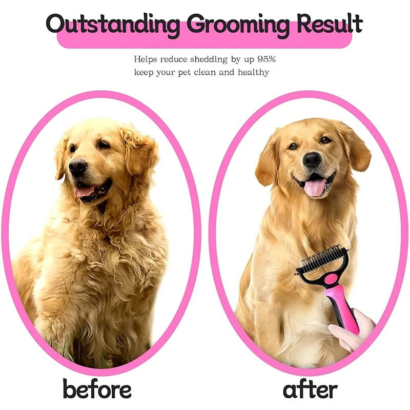 Pet Deshedding Brush Cat Comb Self Cleaning Hair Remover Grooming