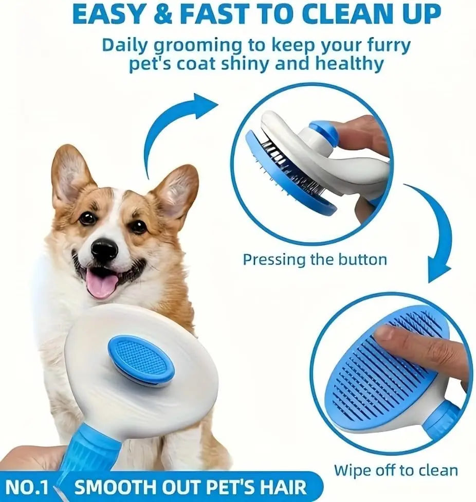 Self-Cleaning Pet Slicker Brush One-Click Cat Dog Hair Remover