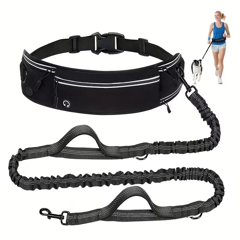 Hands-Free Dog Leash with Running Waist Bag, Retractable Bungee