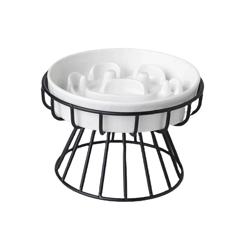 Elevated Ceramic Slow Feeder Bowl for Dogs Cats, Anti-Choking Maze