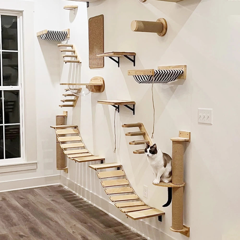 Diy Cat Wall Climbing Shelves Hammock Scratching Post Scratcher