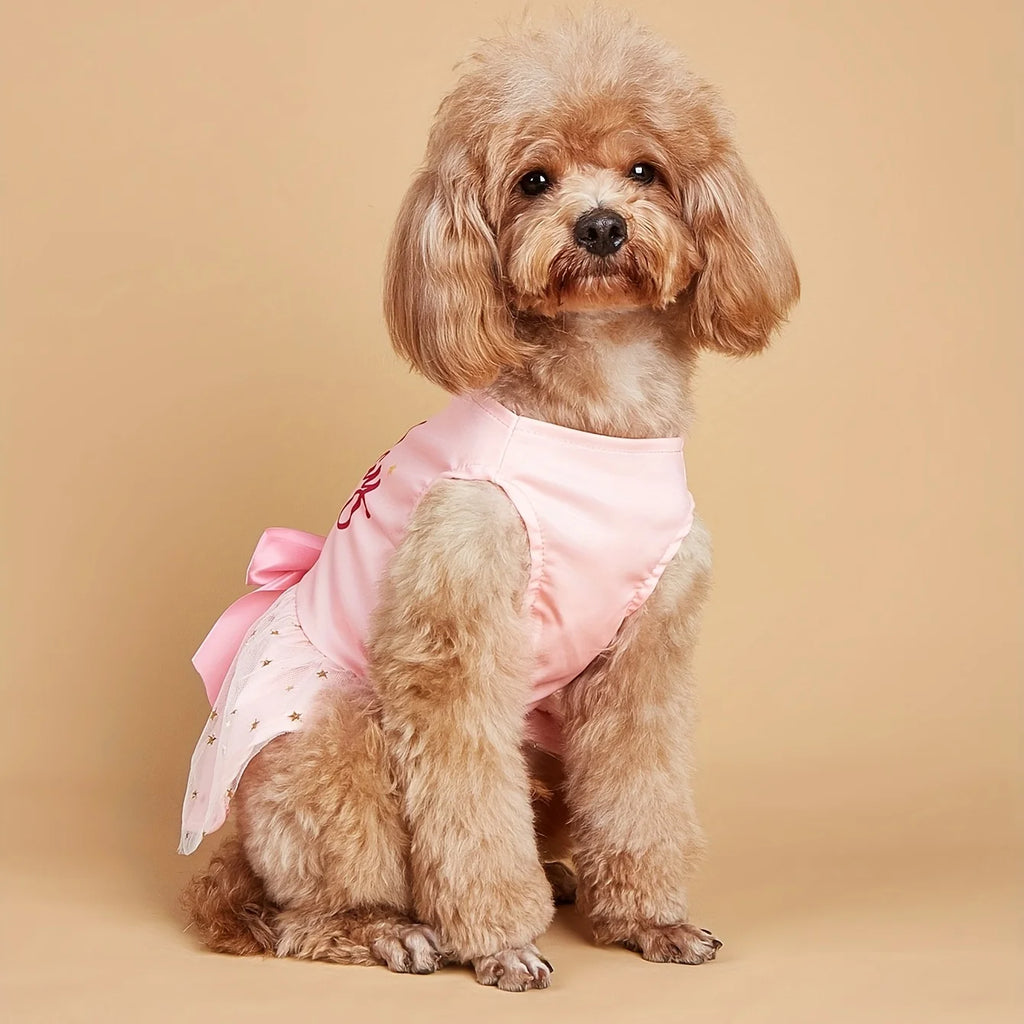 Dog Dress Girl Dog Clothes Pet Apparel Doggie Pink Bowknot Tulle