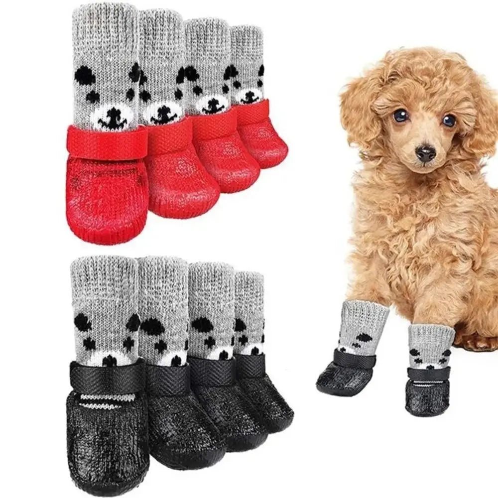 Pet Dog Shoes Socks Waterproof Cats Dogs Rubber Non-slip Socks, Knitting Warm Rain Snow Boots for Small Medium Pets Outdoor