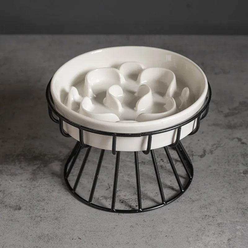 Elevated Ceramic Slow Feeder Bowl for Dogs Cats, Anti-Choking Maze
