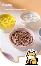 Ceramic Slow-Feeding Bowl High-Leg Cat Bowl with Neck Protection