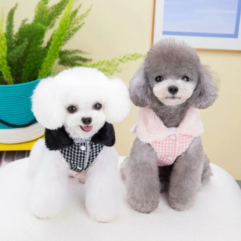 Warm Fashion Ins Winter Pet Dog Clothing Houndstooth Dog Coat
