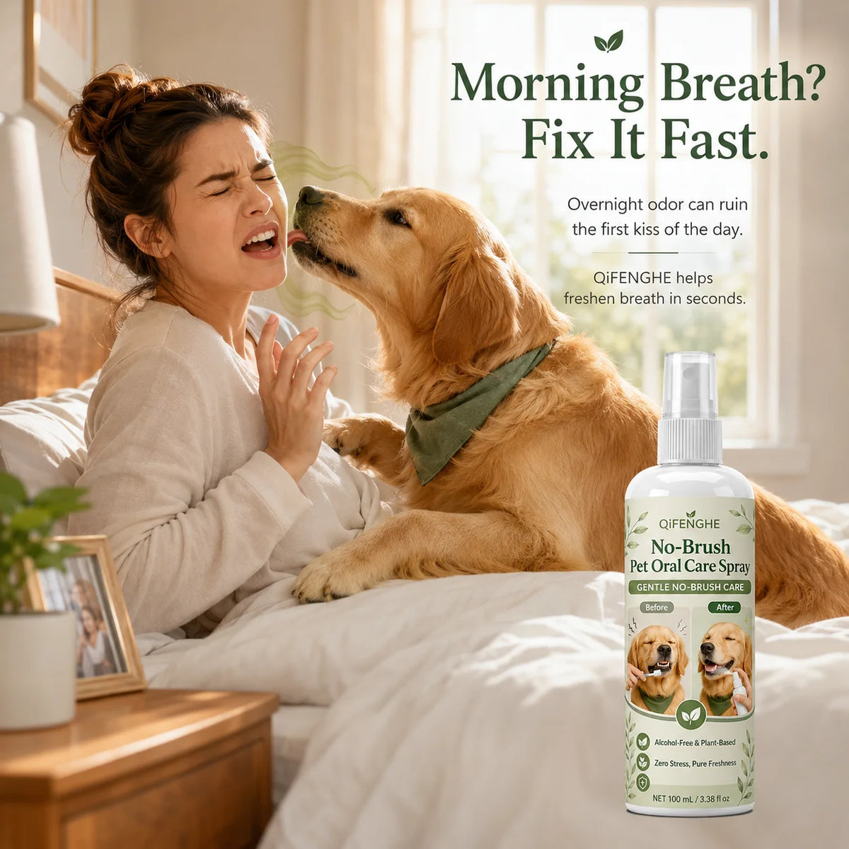 Pet Breath Freshener Spray for Dogs & Cats, No Brushing Needed, Plant-Based & Alcohol-Free, Fresh Oral Care.