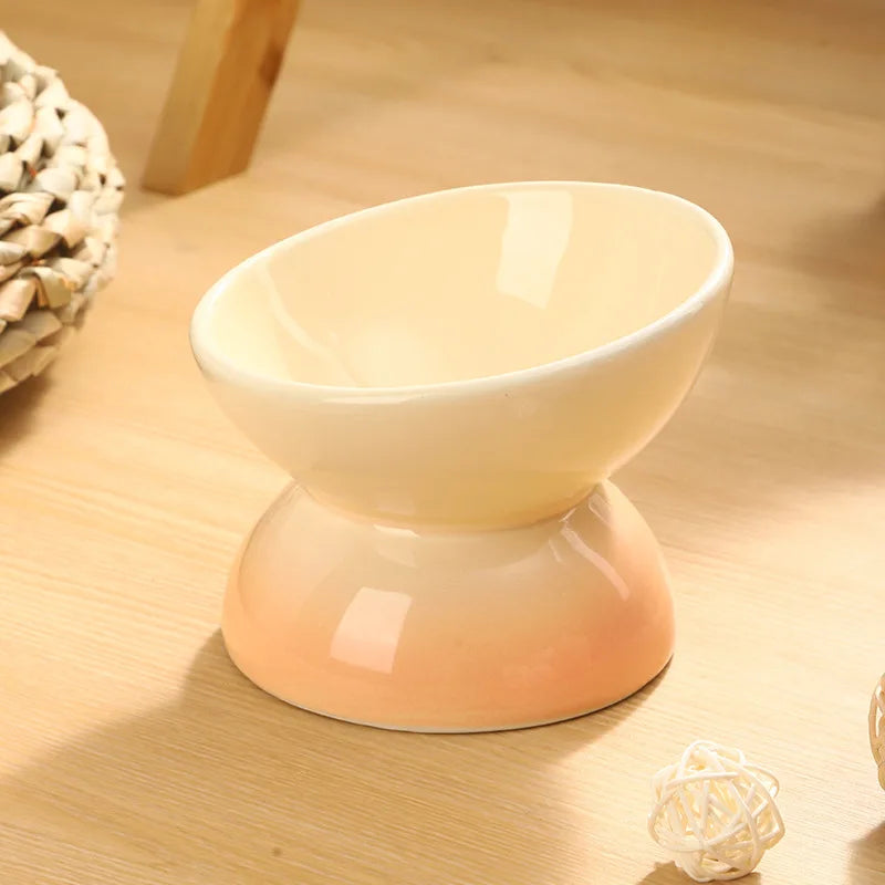 Ceramic Elevated Cat Bowls Tilted Cat Food Bowl Dish Pet Feeder