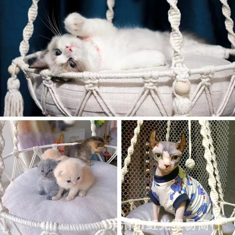 Winter Pet Hammock Cat Swing Hand Woven Cotton Rope Cats Hanging
