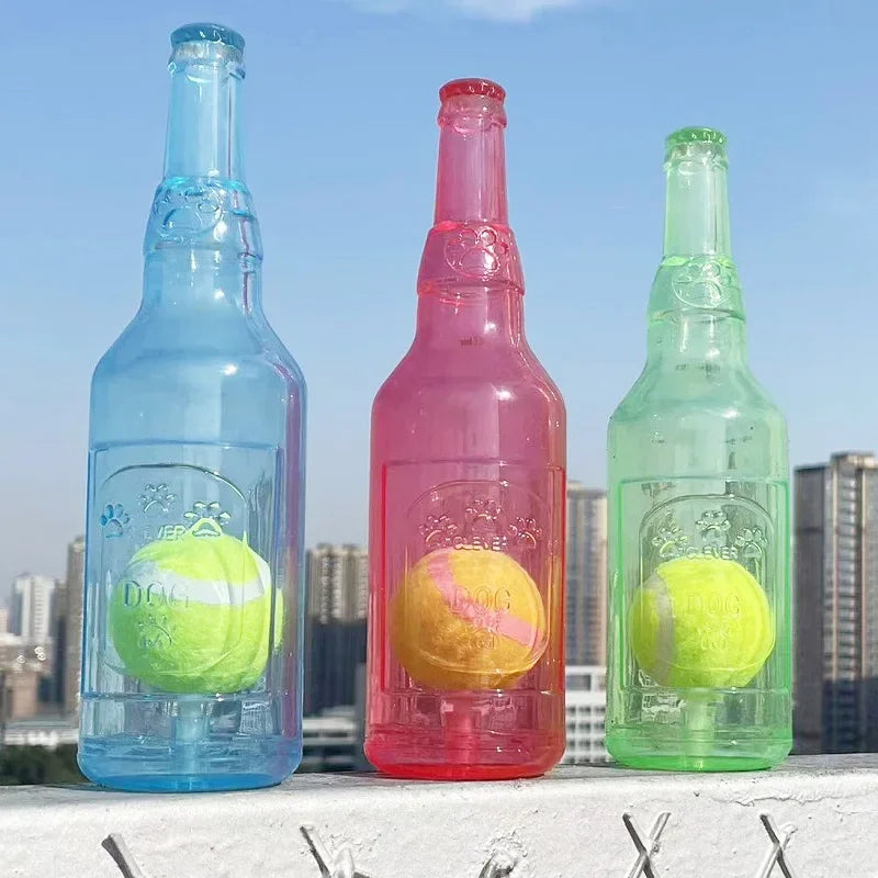 Dog Chew Toy Squeaky Silicone Beer Bottle with Tennis Ball
