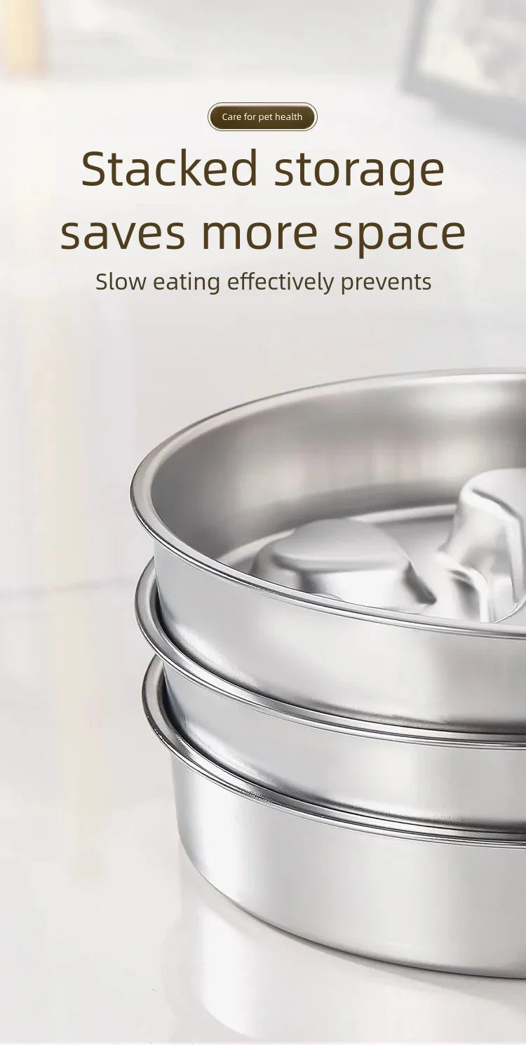 Stainless Steel Slow Feeder Bowl, Non-Slip Pet Food Bowl