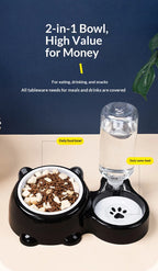 Pet Bowl 2-in-1 Auto Water Feeder, Tilted Elevated Cat Dog Bowl