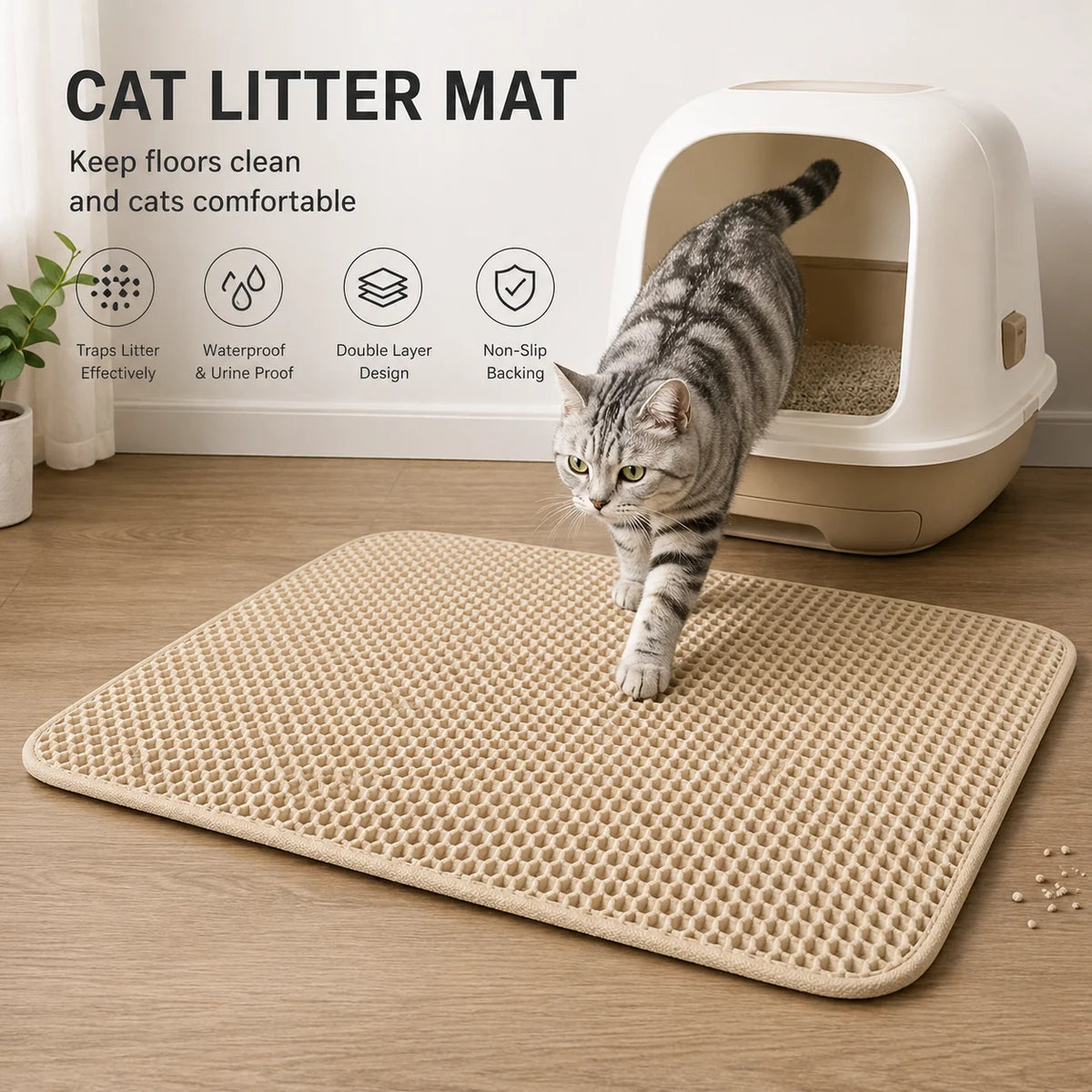 Cat Litter Mat, Honeycomb Double Layer Design, Eva Pad for Litter