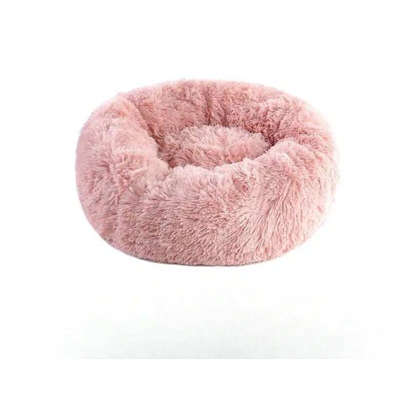 Soft Pet Cat Bed Pad Plush Warm Faux Fur Dog Calm Bed Donut Round