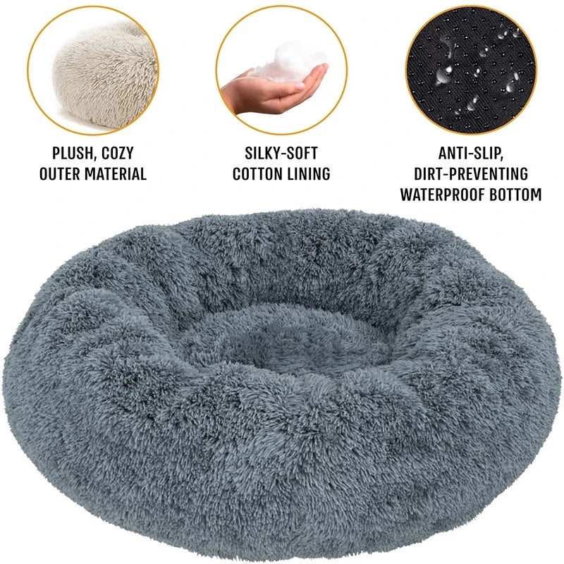 Round Pet Bed for Large Dog Bed Donut Long Plush Cat Bed for