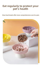 Ceramic Slow-Feeding Bowl High-Leg Cat Bowl with Neck Protection