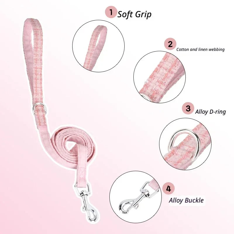 Bow Pet Chest Harness Leash 2-Piece Set, Comfortable Breathable