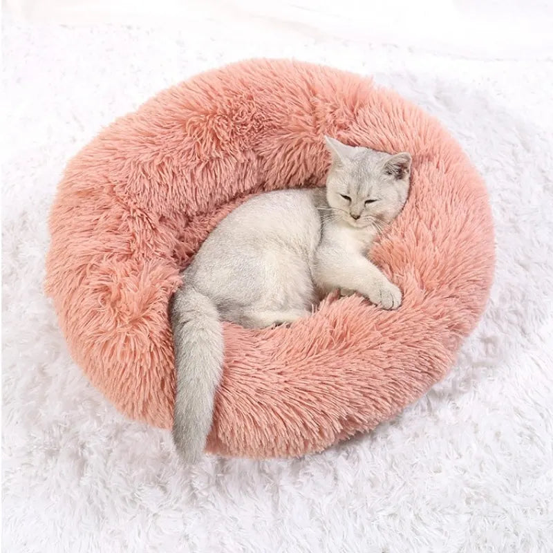 Round Pet Bed for Large Dog Bed Donut Long Plush Cat Bed for