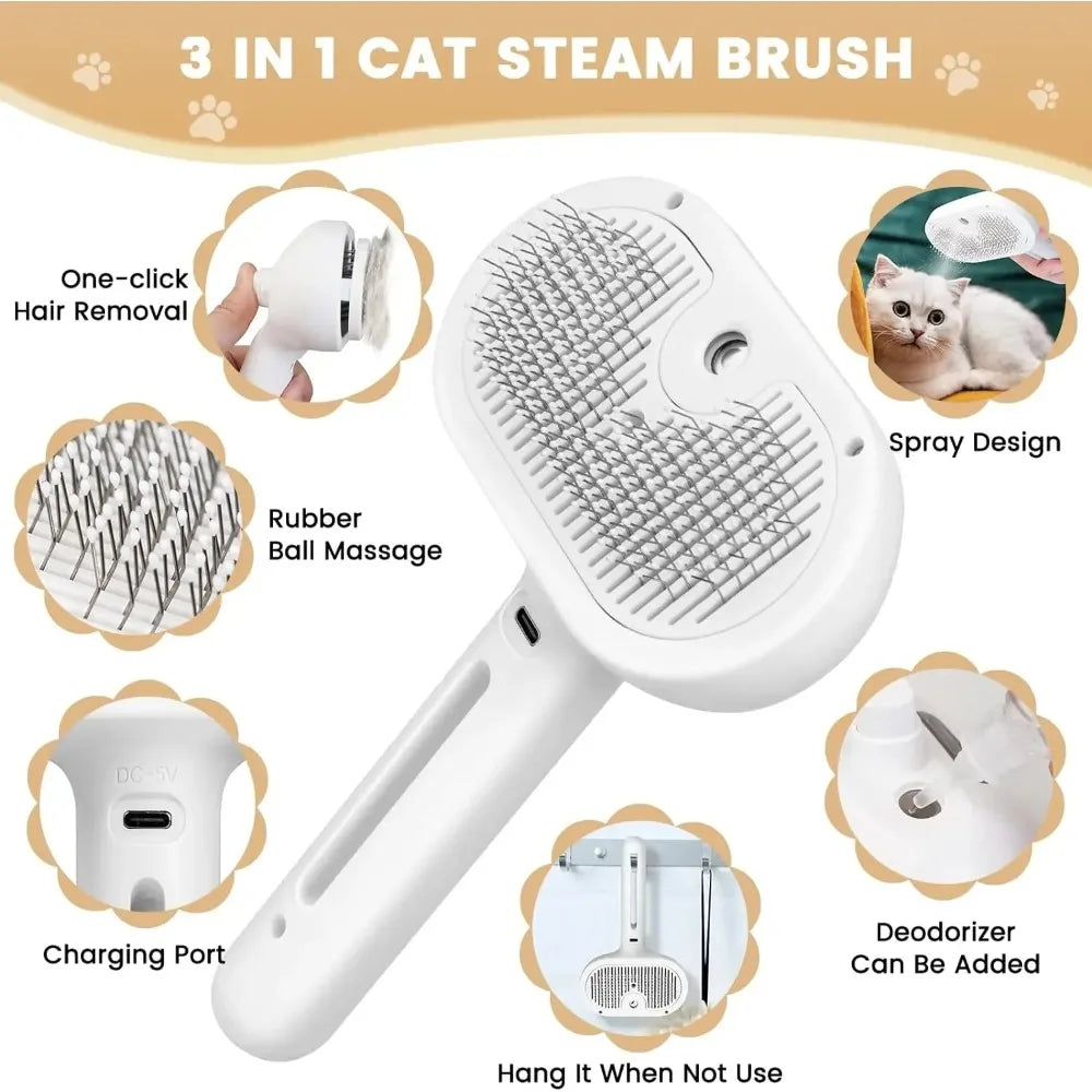 Upgraded Pet Steam Brush Spray Grooming Comb Hair Removal Cleaning
