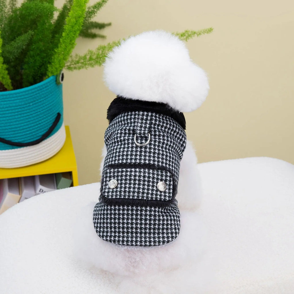 Warm Fashion Ins Winter Pet Dog Clothing Houndstooth Dog Coat