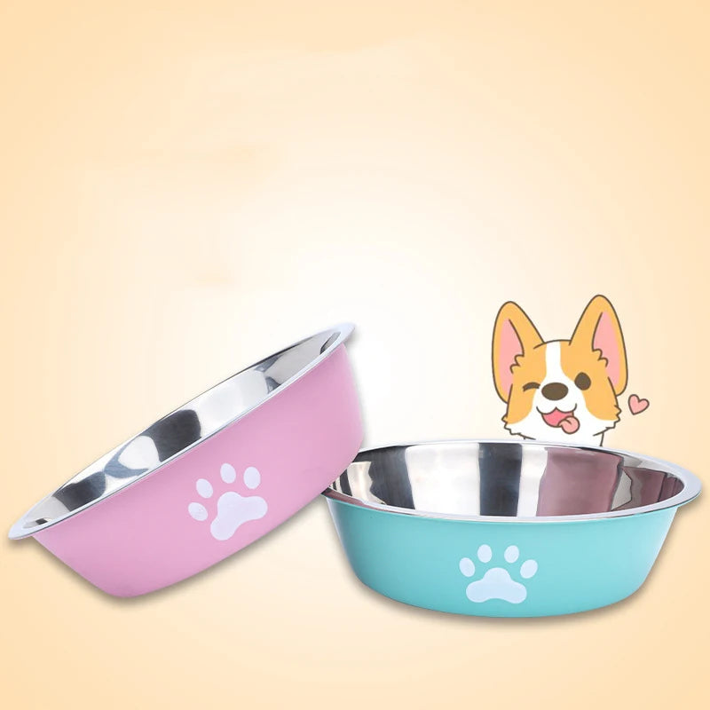 Stainless Steel Dog Bowl with Paw Print Design