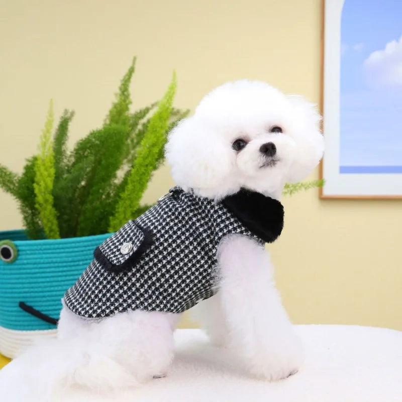 Warm Fashion Ins Winter Pet Dog Clothing Houndstooth Dog Coat