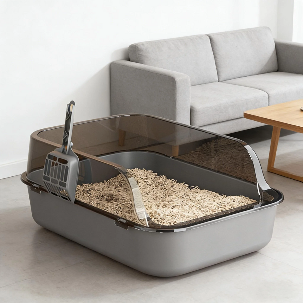Cat Litter Box Kitty Sandbox Semi-Enclosed High Side Splashproof