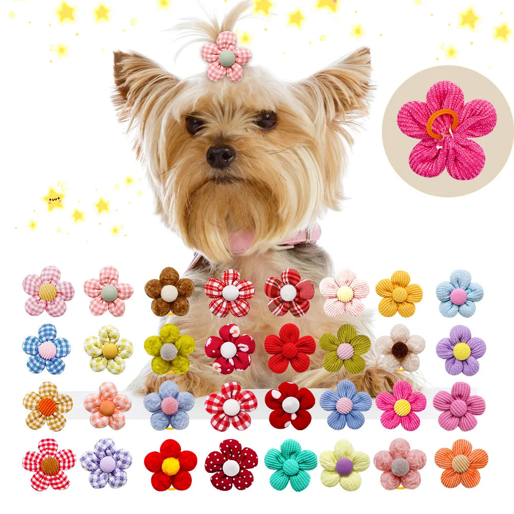 Pet Bows Flowers Shape Hair Accessories Handmade Dog Bows with