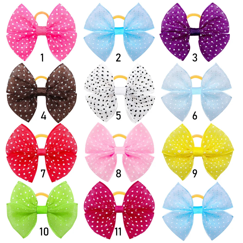 Lace Dogs Hair Bows with Dotted Dog Hair Rubber Bands Colorful
