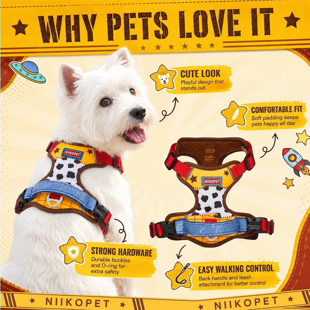 Comfortable Breathable Mesh-Lined Printed Pet Harness with