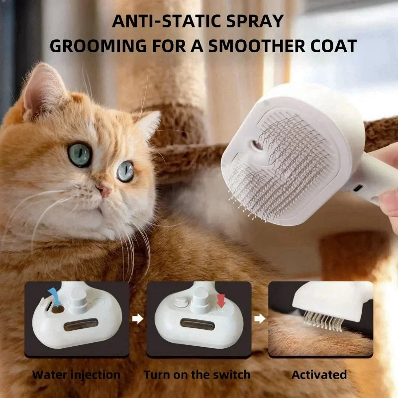 Upgraded Pet Steam Brush Spray Grooming Comb Hair Removal Cleaning