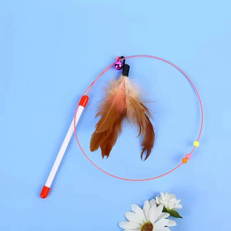 Funny Cat Toy Steel Wire Long Pole Feather Rotating Fishing Stick