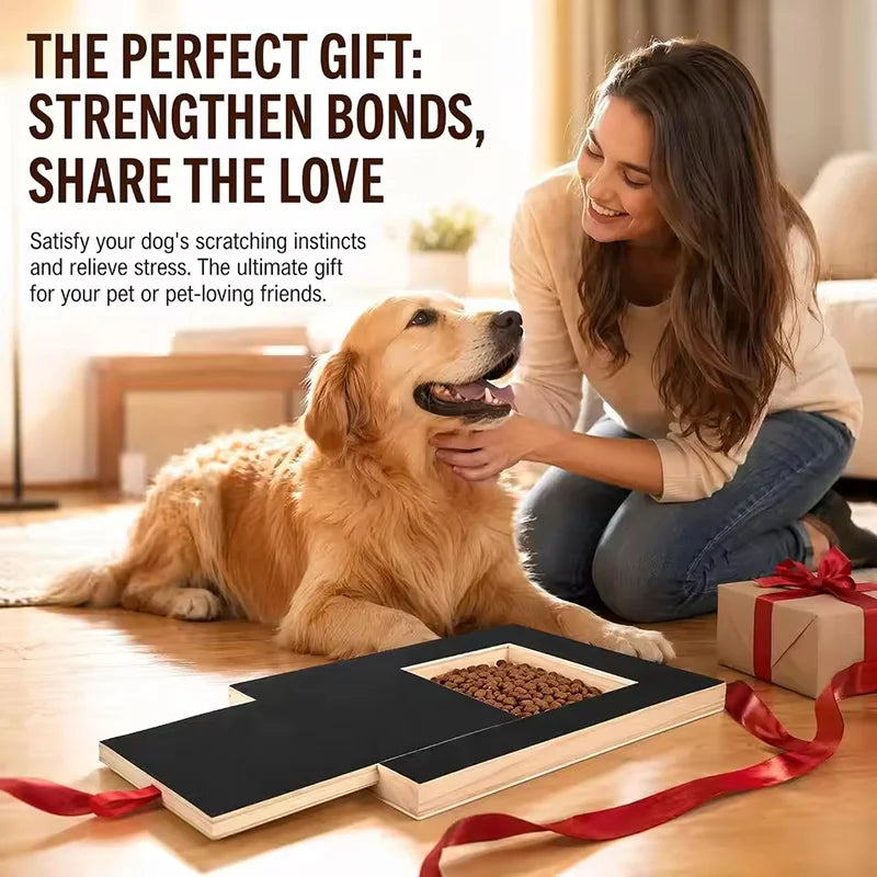 Wooden Dog Cat Nail Scratch Board with Built in Treat Box PUll Out