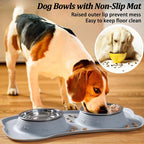 Stainless Steel Pet Dog Feeder Silicone Anti-Spill Cats Dog Double