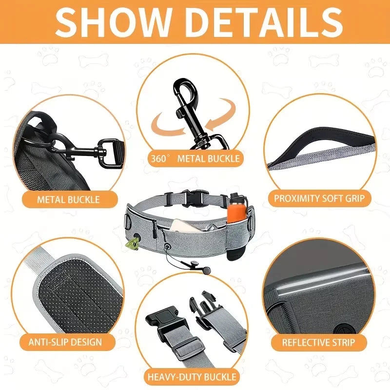 Hands-Free Dog Leash with Running Waist Bag, Retractable Bungee