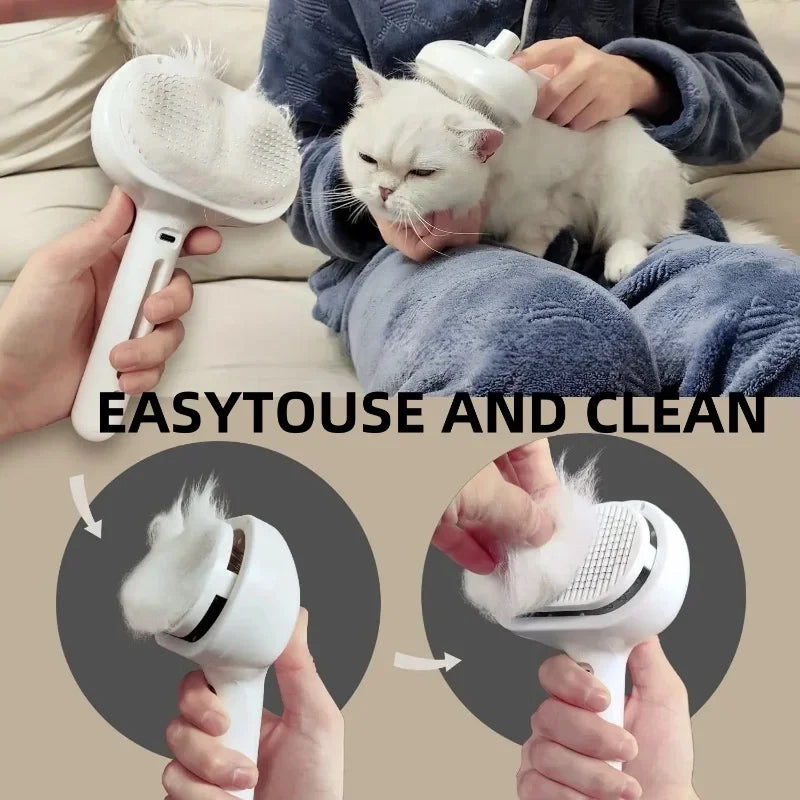 Upgraded Pet Steam Brush Spray Grooming Comb Hair Removal Cleaning
