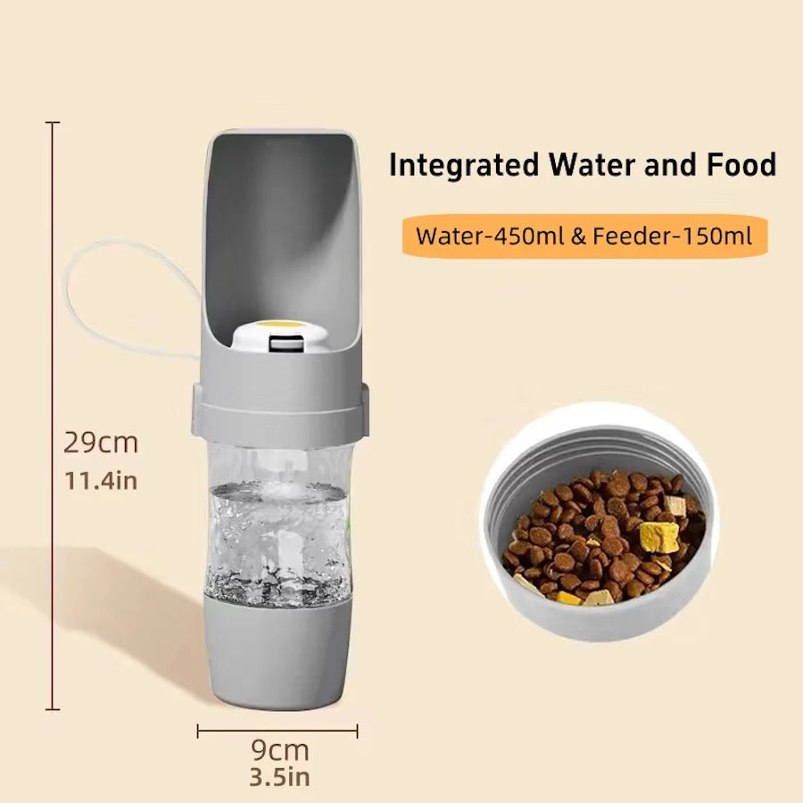 Portable Water Bottle with Food Container for Dogs