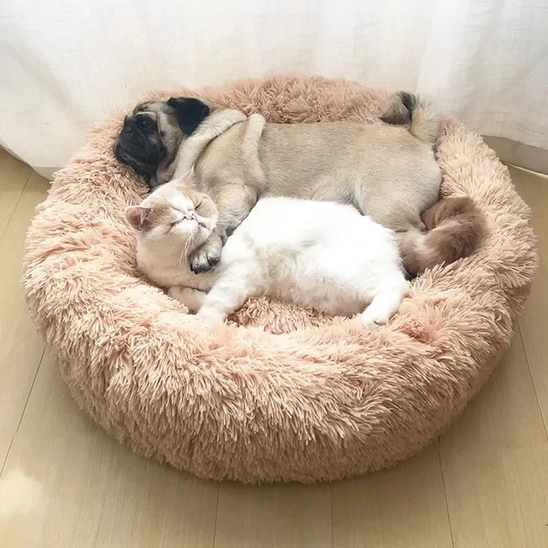 Round Pet Bed for Large Dog Bed Donut Long Plush Cat Bed for