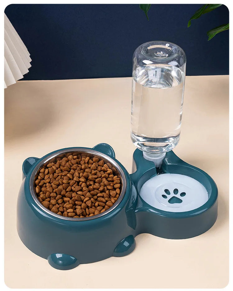 Pet Bowl 2-in-1 Auto Water Feeder, Tilted Elevated Cat Dog Bowl