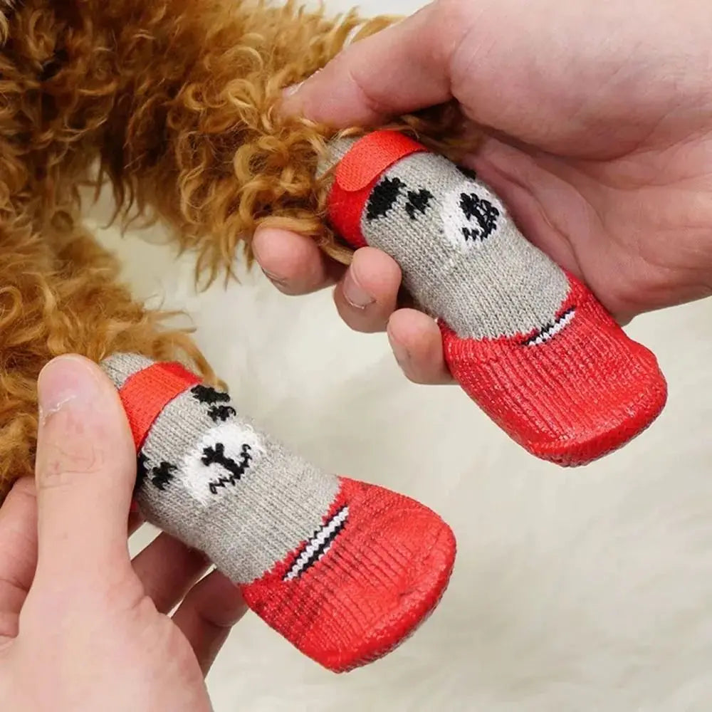Pet Dog Shoes Socks Waterproof Cats Dogs Rubber Non-slip Socks, Knitting Warm Rain Snow Boots for Small Medium Pets Outdoor