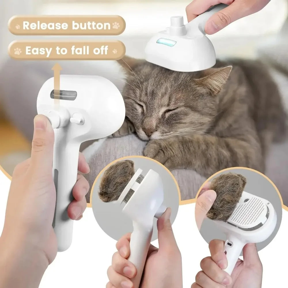 Upgraded Pet Steam Brush Spray Grooming Comb Hair Removal Cleaning