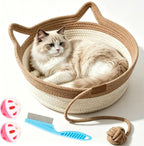 Cat Instinct Basket - Hand-Woven Cotton Rope Fun Bed, Equipped