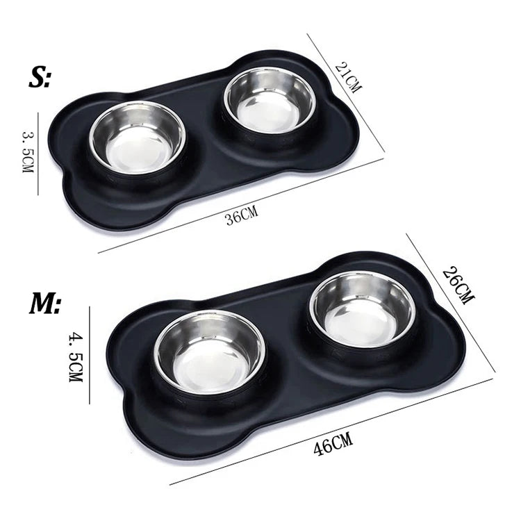 Stainless Steel Pet Dog Feeder Silicone Anti-Spill Cats Dog Double