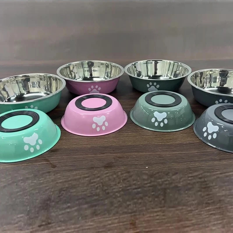 Stainless Steel Dog Bowl with Paw Print Design