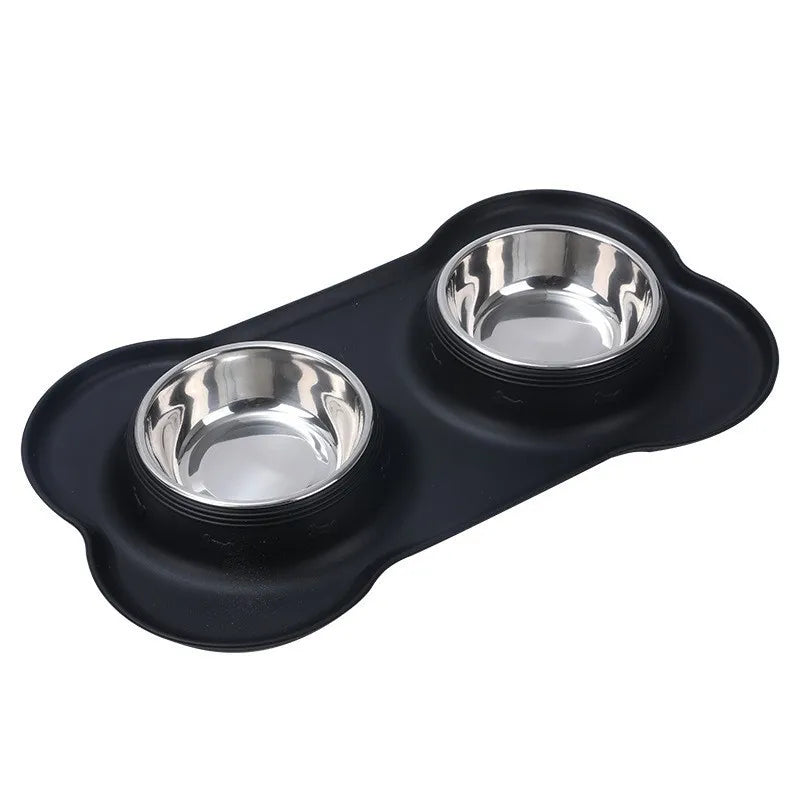Stainless Steel Pet Dog Feeder Silicone Anti-Spill Cats Dog Double
