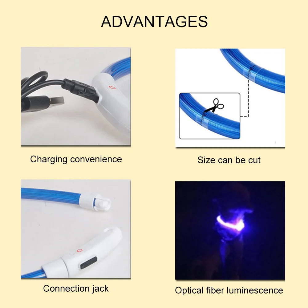 USB Rechargeable Fiber Optic Collar Pet Dog LED Light Collar