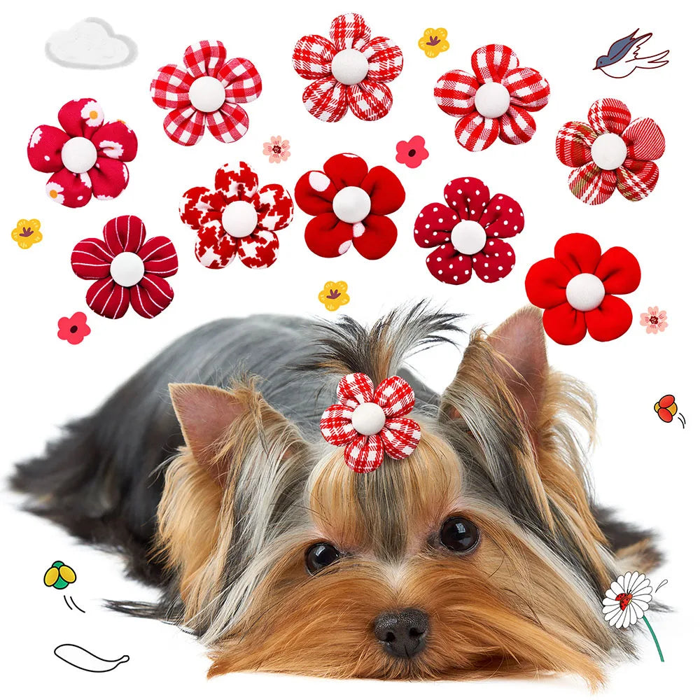 Pet Bows Flowers Shape Hair Accessories Handmade Dog Bows with
