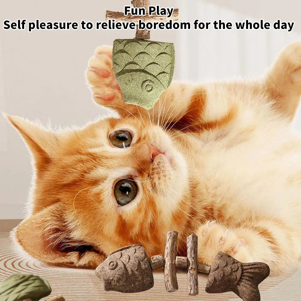 Funny Fish Bone Cat Toys Cat Teeth Cleaning Toy with Catnip &
