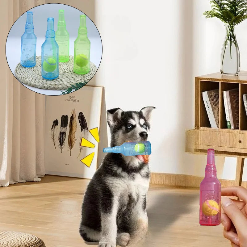 Dog Chew Toy Squeaky Silicone Beer Bottle with Tennis Ball